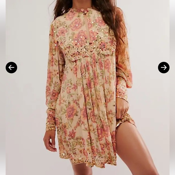 NEW Free people Bali golden sun Floral Cream & Orange sequins mini dress size M NEW Free people Bali golden sun Floral Cream & Orange sequins mini dress size M